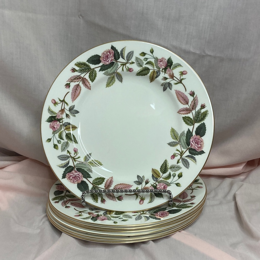 Vintage Wedgewood Hathaway Rose China Pink and Green floral Dinner Plates